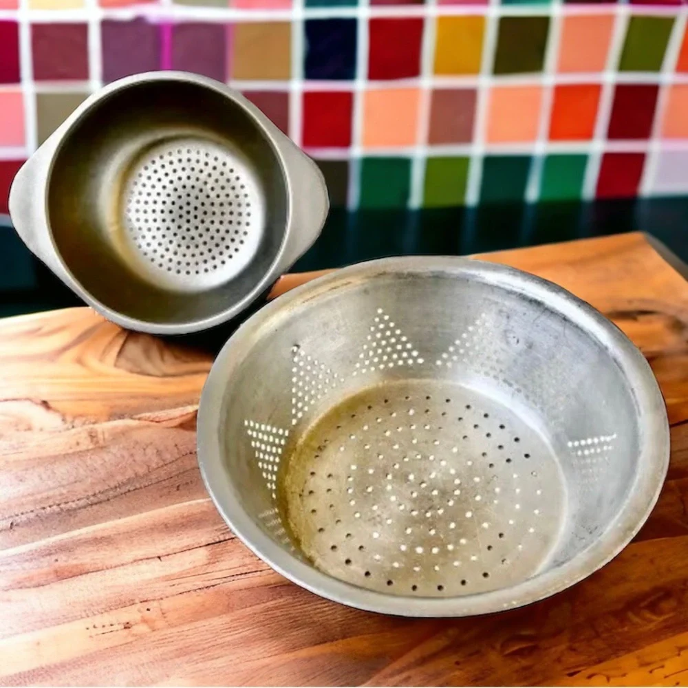 Aluminum Colander Basket Strainer Cooking Kitchen Utensil Vintage USED